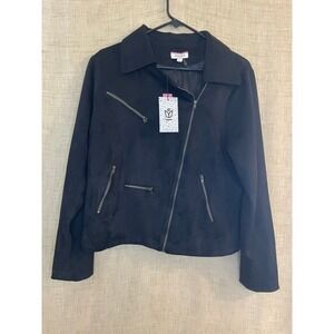Andree by Unit Moto Jacket Black Faux Suede Full Zip Pockets Women's Size L